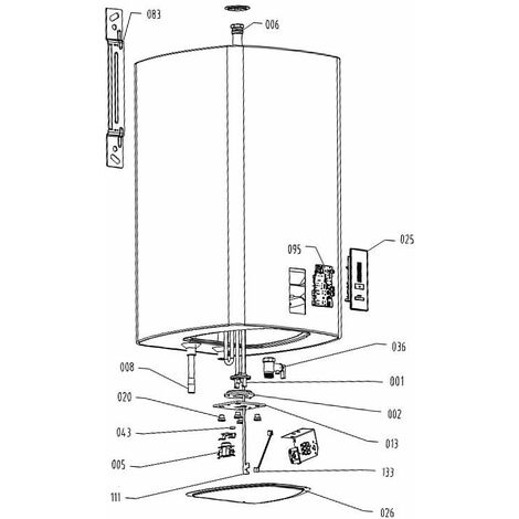 Radiateur 2000W/230V convient pour Ballon EVENES OTGS30SM jusqu'a 100 litre