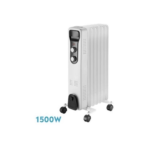 Radiateur à bain d'huile Brasilia 1500 W, 7 éléments, blanc/noir, thermostat anti-basculement, 59,5 x 33 x 24 cm