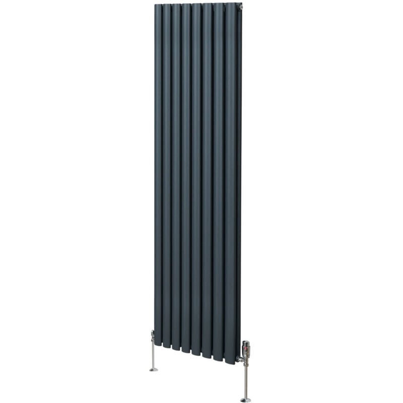 Monster-shop - Radiateur à Colonne Ovale 1800 x 480mm & Robinet Thermostatique Chromé, Chauffage Moderne Verticalen Acier au Carbone Gris Anthracite