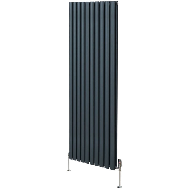 Monster-shop - Radiateur à Colonne Ovale 1800 x 600mm & Robinet Thermostatique Chromé, Chauffage Moderne Vertical en Acier au Carbone Gris Anthracite