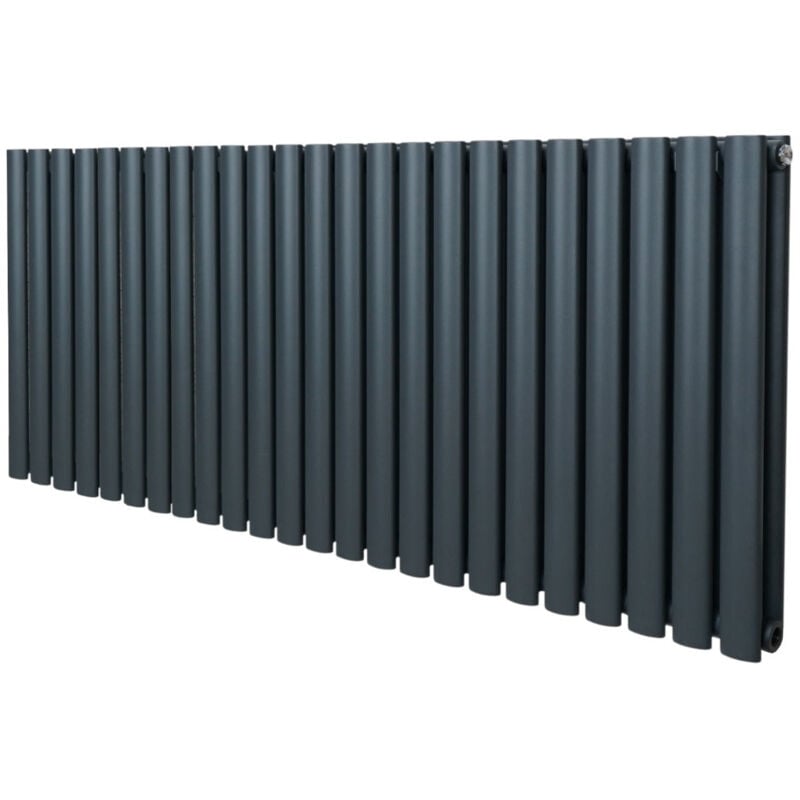 Radiateur à Colonne Ovale 600mm x 1440mm, Chauffage Moderne Horizontal à Tube Ovale en Acier au Carbone Gris Anthracite Mat, Cuisine Salon Salle de