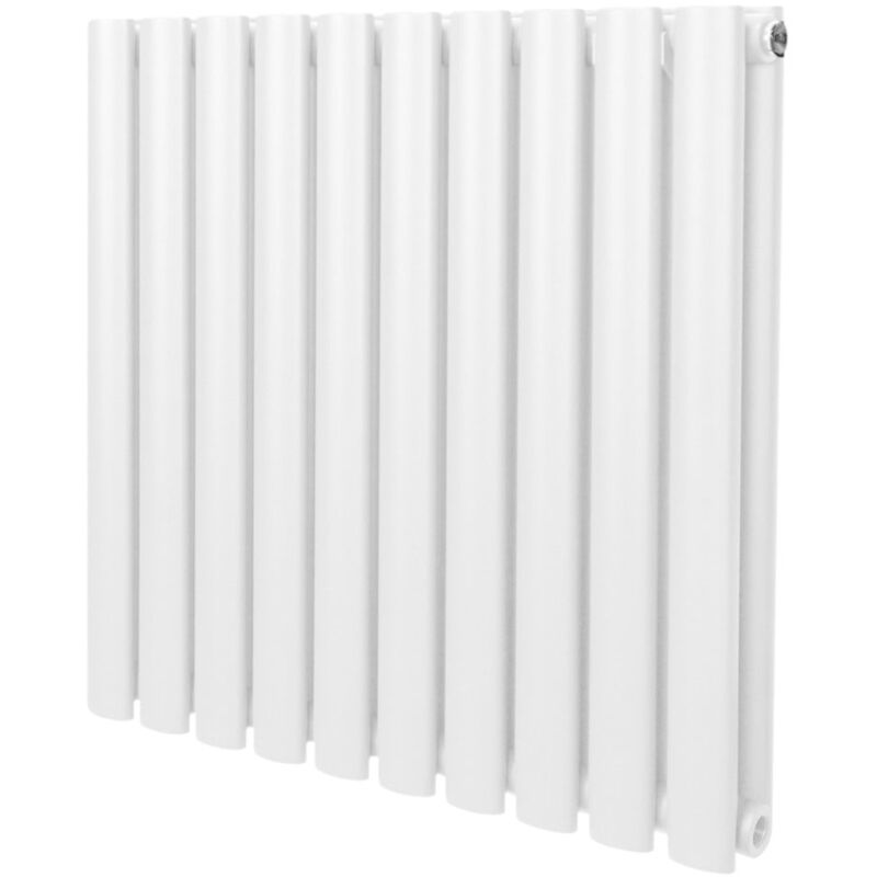 Radiateur à Colonne Ovale 600mm x 600mm, Chauffage Moderne Horizontal à Tube Ovale en Acier au Carbone Blanc Brillant, Cuisine Salon Salle de Bain