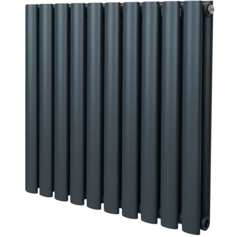 Monster-shop - Radiateur à Colonne Ovale 600mm x 600mm, Chauffage Moderne Horizontal à Tube Ovale en Acier au Carbone Gris Anthracite Mat, Cuisine