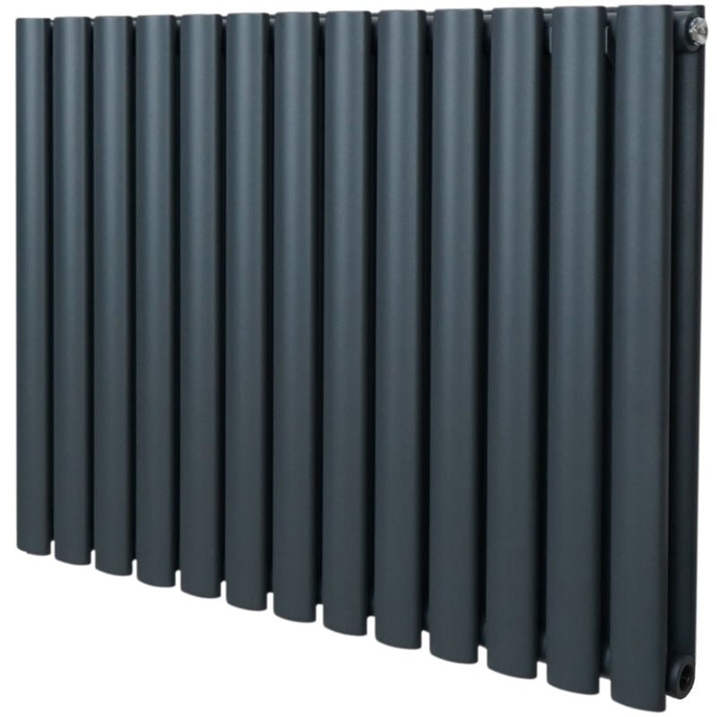 Monster-shop - Radiateur à Colonne Ovale 600mm x 780mm, Chauffage Moderne Horizontal à Tube Ovale en Acier au Carbone Gris Anthracite Mat, Cuisine