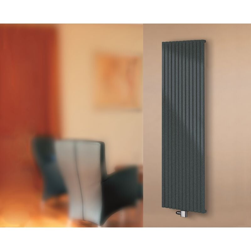 Schulte - jamais utilisé ] - Radiateur à eau chaude Lyon, noir, inertie fluide, vertical, raccord central 180 x 46 cm, 1100 w