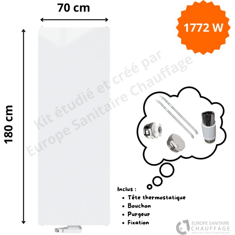 Radiateur Acier H.180 x L.70 cm Vertex Plan Stelrad 1772W T20
