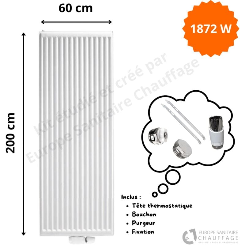Stelrad - Radiateur Acier H.200 x L.60 cm Vertex 1872W T20