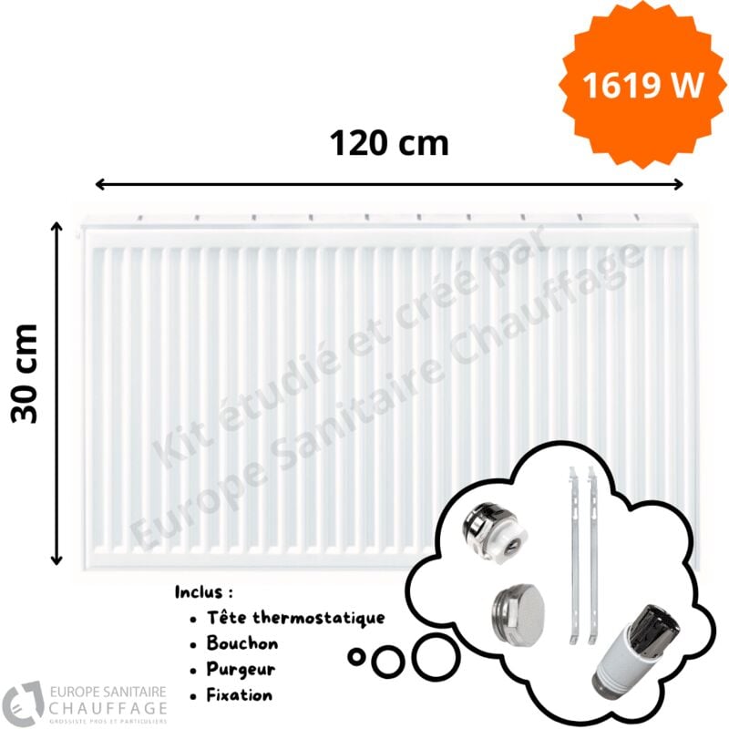 Radiateur Acier H.30 x L.120 cm Stelrad 1619W T33