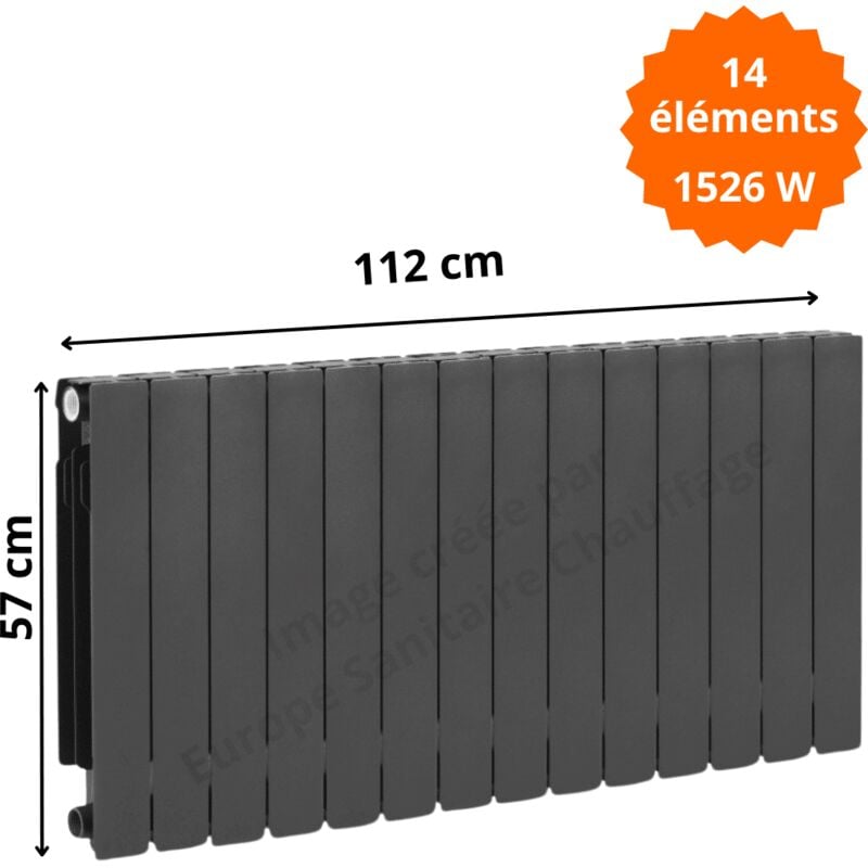 Radiateur aluminium H.57 cm horizontal adr 500 couleur graphite Éléments 14 éléments