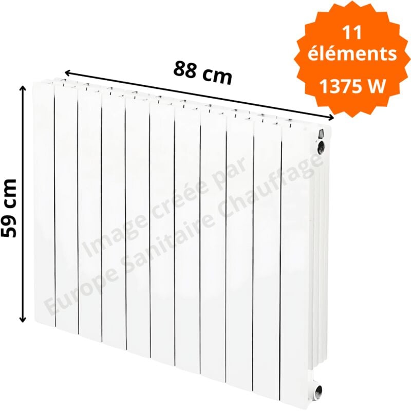 Radiateur aluminium horizontal vip 500 Hauteur 590 Puissance : 125 watts par élément Éléments 11 éléments