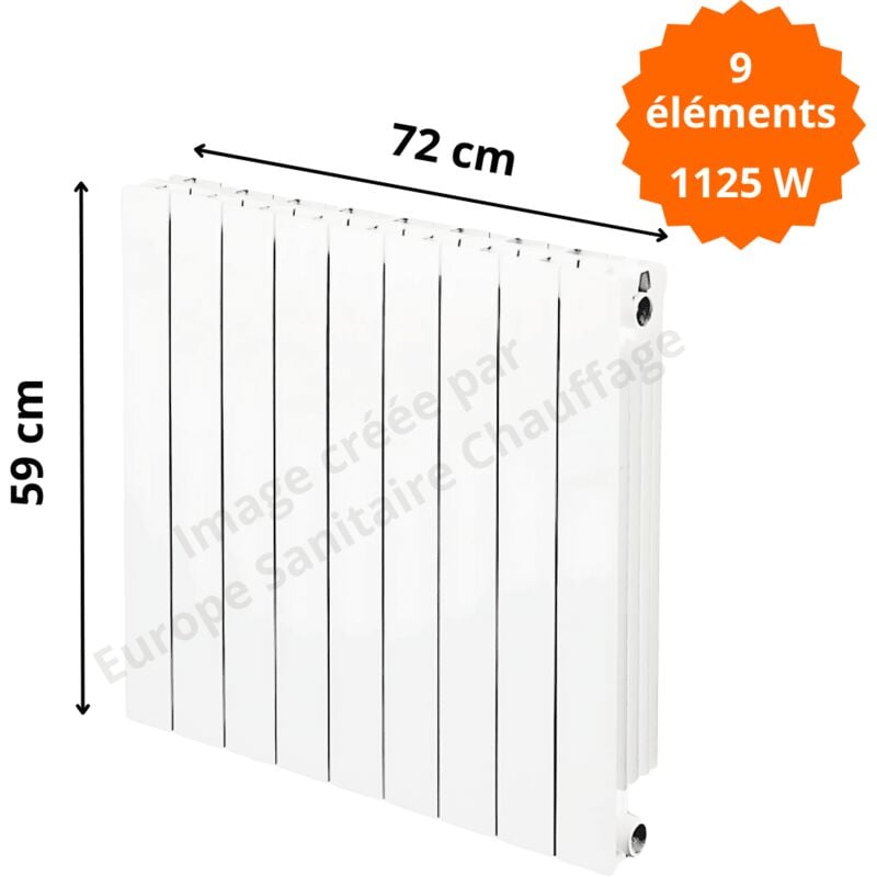 Radiateur aluminium horizontal vip 500 Hauteur 590 Puissance : 125 watts par élément Éléments 9 éléments