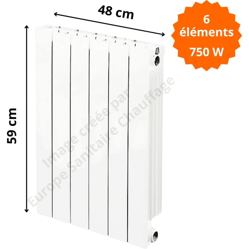 Radiateur aluminium horizontal vip 500 Hauteur 590 Puissance : 125 watts par élément Éléments 6 éléments