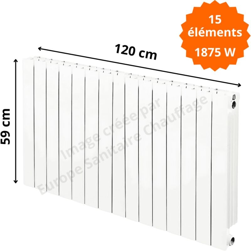 Radiateur aluminium horizontal vip 500 Hauteur 590 Puissance : 125 watts par élément Éléments 15 éléments