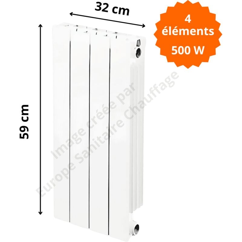 Radiateur aluminium horizontal vip 500 Hauteur 590 Puissance : 125 watts par élément Éléments 4 éléments