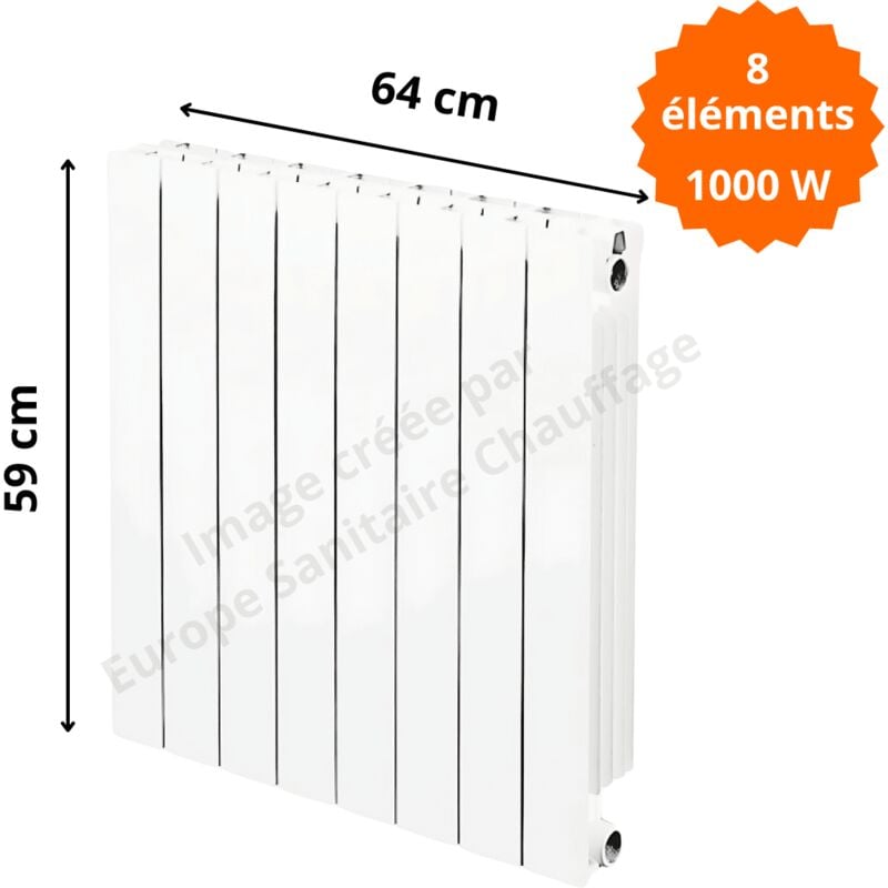 Radiateur aluminium horizontal vip 500 Hauteur 590 Puissance : 125 watts par élément Éléments 8 éléments