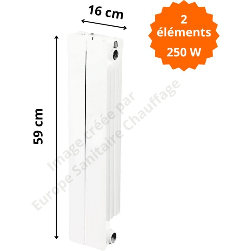 Radiateur aluminium horizontal vip 500 Hauteur 590 Puissance : 125 watts par élément Éléments 2 éléments
