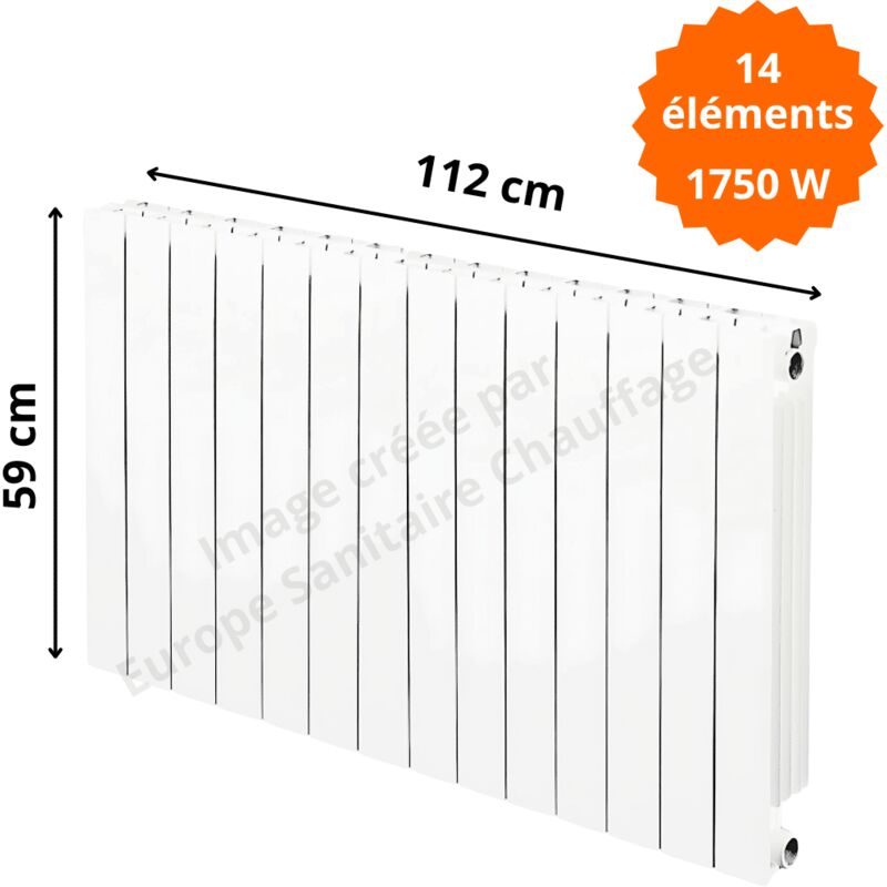 Radiateur aluminium horizontal vip 500 Hauteur 590 Puissance : 125 watts par élément Éléments 14 éléments