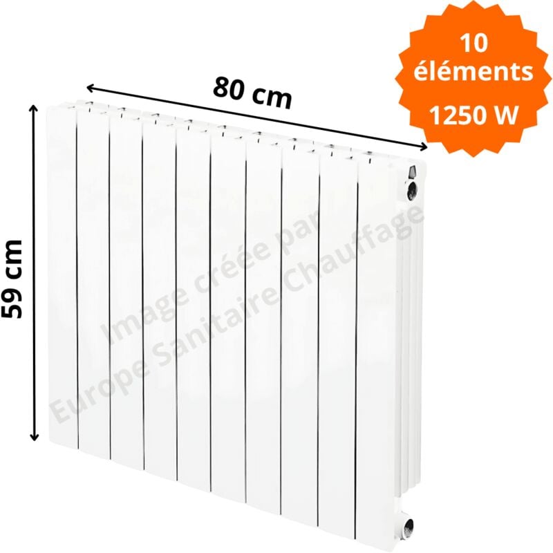Radiateur aluminium horizontal vip 500 Hauteur 590 Puissance : 125 watts par élément Éléments 10 éléments
