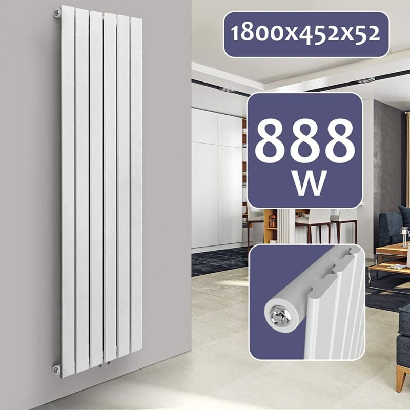 Helloshop26 - Radiateur chauffage centrale pour salle de bain salon cuisine couloir chambre à coucher panneau simple 180 x 45,2 cm blanc