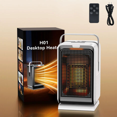 Radiateur d'appoint, 1000 W, avec télécommande, chauffage rapide et sûr, minuterie 2/4/6/8 heures, affichage numérique, radiateur de bureau portable pour chambre, bureau, maison (blanc)