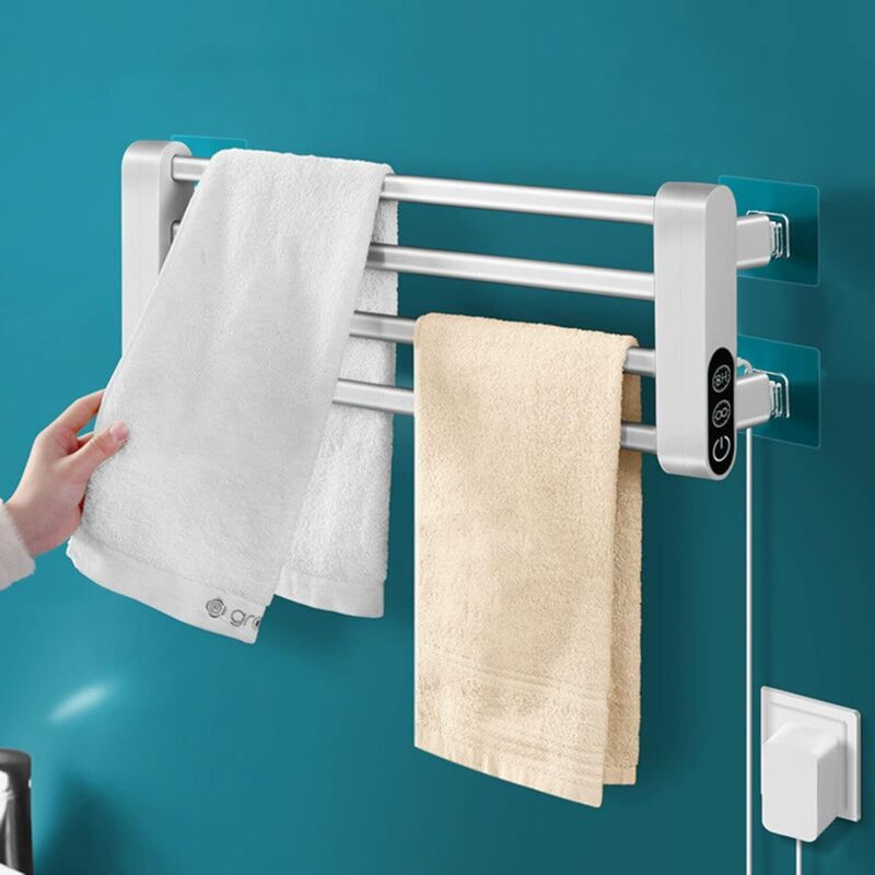 Ulisem - Radiateur de salle de bain blanc avec thermostatique 55°, porte-serviettes chauffant électrique pour salle de bain, pliable à 90° et