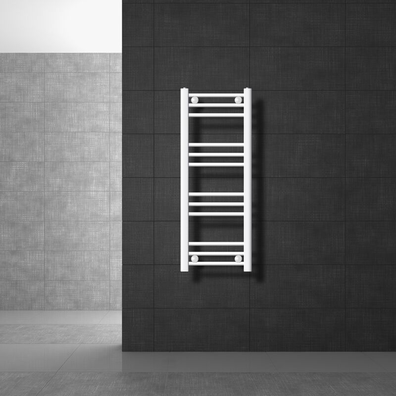 Radiateur de Salle de Bain Design Sahara, 300 x 800 mm, Blanc, Forme Droite avec Connexion Latérale, Chauffe Porte Serviettes avec Kit de Montage