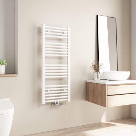 Radiateur de salle de bains Heilmetz 100x40cm Blanc Sèche-serviette eau chaude Raccord Central 356W