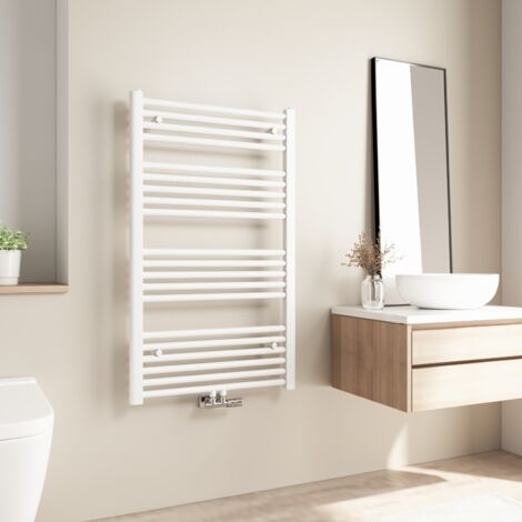 Radiateur de salle de bains Heilmetz 100x60cm Blanc Sèche-serviette eau chaude Raccord Central 498W