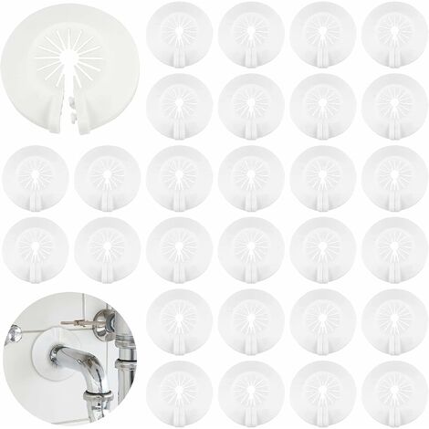 Radiateur de Tuyau, 30 Pcs Radiateurs de Tuyau en Plastique pour Tuyaux de Chauffage Tuyaux d'eau Chaude et Froide Tuyaux de Gaz, Rosaces de Tuyau Est Utilisé pour les Tuyaux de 15-29 mm(Blanc) 56Ving