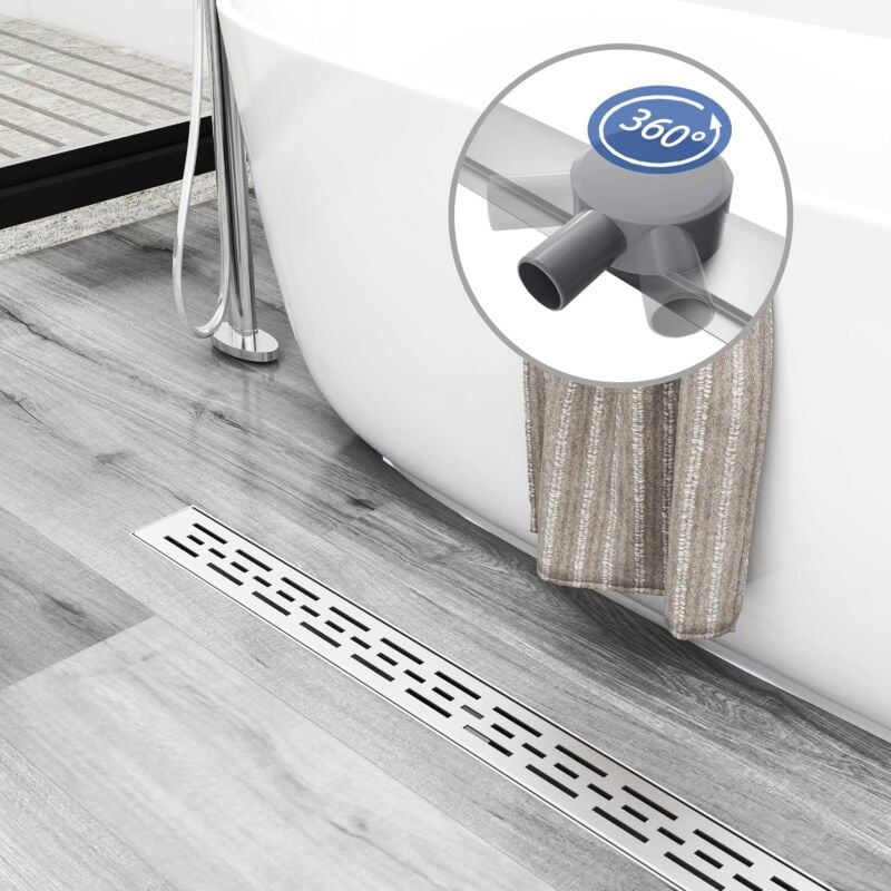 Caniveau de Douche en acier inoxydableavec base pivotante à 360°, hauteur réglable, avec filtre anti-odeurs, 60 cm de long - Acezanble