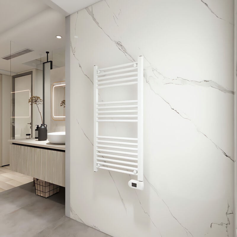 Sèche-Serviette électrique blanc H980 x L500 mm, 400W avec Kit Montage Mural, Radiateurs de salle de bains - Acezanble