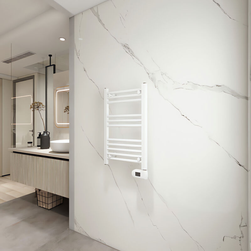 Sèche-Serviette électrique blanc H650 x L410 mm, 200W avec Kit Montage Mural, Radiateurs de salle de bains - Acezanble