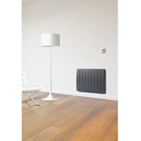 Radiateur electrique 1000W fluide caloporteur blanc horizontal 640x600mm galbé thermostat radio déporté 230V 8 elements BAYO