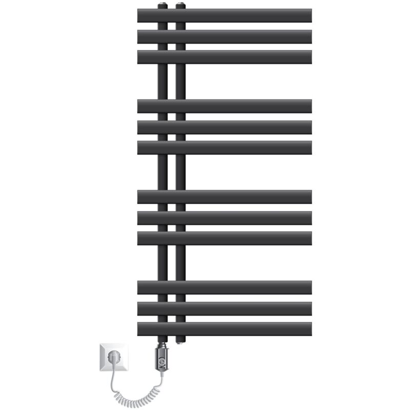 Ecd Germany Radiateur Électrique Design Iron em avec Elément Chauffant Chromé 300W - 500 x 1000 mm - Anthracite - Connexion Latéral - Kit de Montage