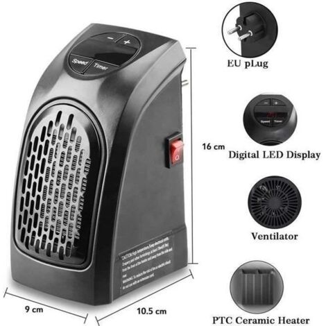 Radiateur Électrique - Chauffage Air Soufflant - Ventilateur Chauffe Mini Puissant 300W - Noir - Programmable