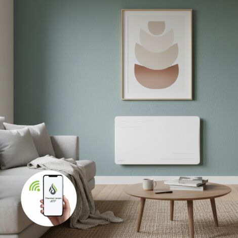 Thermoceram – Radiateur à inertie sèche céramique 1500W horizontal – Connecté avec détection d'ouverture de fenêtre – Pour pièces jusqu'à 18 m²