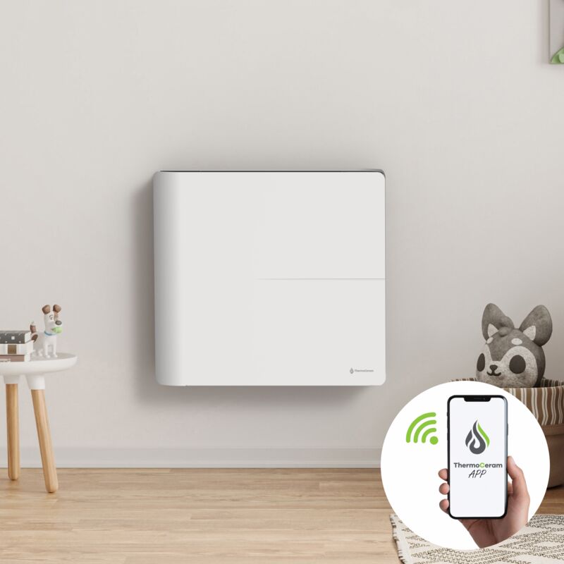 Radiateur électrique connecté 1000W double système de chauffe horizontal Blanc Molia