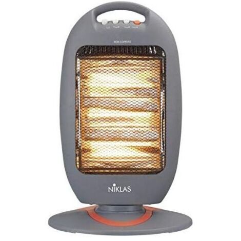 Radiateur halogène électrique 1200W Niklas Corps en ABS gris Oscillant. Sécurité anti-bascule