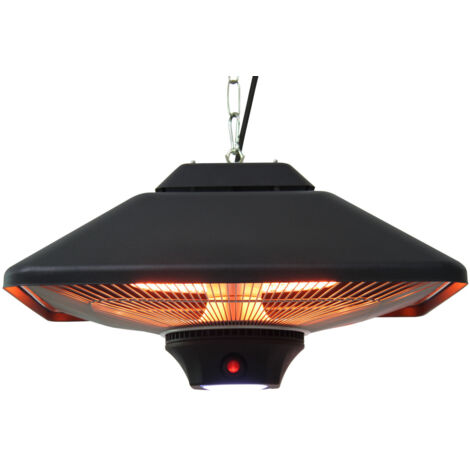 Radiateur infrarouge 2000W radiant avec télécommande, 2 niveaux chaleur, cache protecteur, affichage LED, quartz, noir