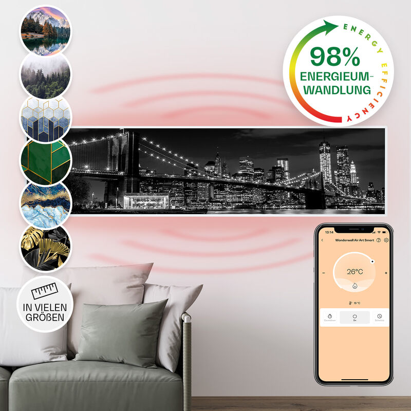 Klarstein Radiateur Infrarouge Mural Intelligent, Chauffage Infrarouge 350W, Panneau Chauffant Infrarouge, APP Mobile, Radiateur Electrique Extra