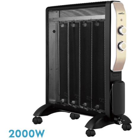 Radiateur Mica Manteau Noir/Or 2000W 4 Éléments 2 Pouvoirs Anti-roulis (61,5x56x26,5cm)