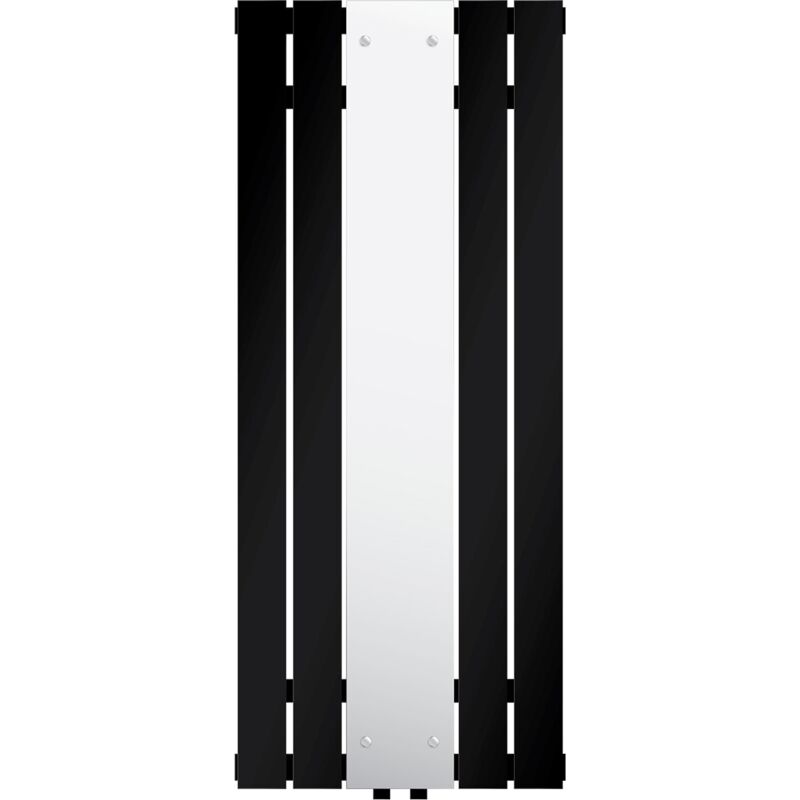 Luxebath - Radiateur Salle de Bain avec Miroir, 1200x450 mm, Noir Mat, Connexion Centrale au Bas, Raccordement au Mur Forme d'Angle et Thermostat