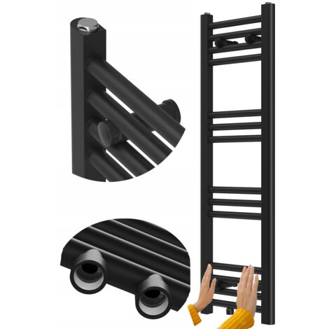Radiateur Salle de Bain Échelle Granitan Raven 100x30 cm Noir avec Raccords Polyvalents et Option Résistance Électrique