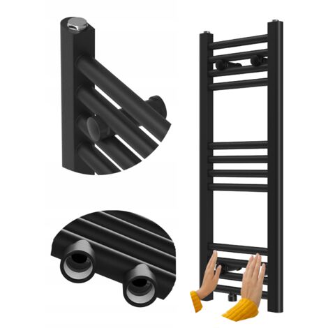 Radiateur Salle de Bain Raven 80x30 cm Noir Échelle Chauffant Acier 224W avec Accessoires