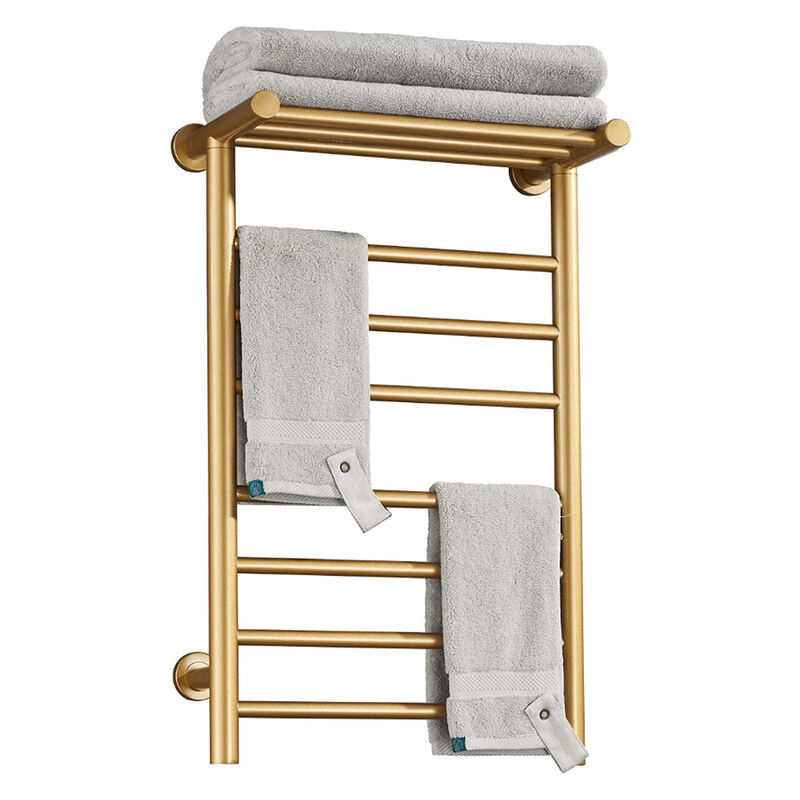 Radiateur Sèche-Serviette Électrique, Chauffe-Serviettes à 7 Barres Doré avec Étagère Supérieure, Porte-Serviettes Chauffant en Fibre De Carbone en