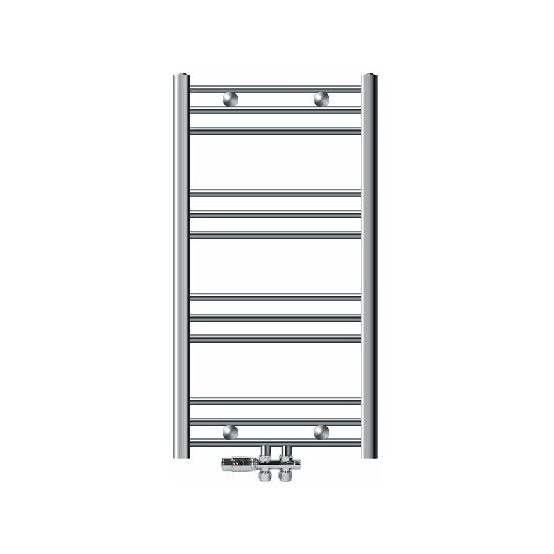 Luxebath - ecd Germany Radiateur de Salle de Bain 500x800 mm Chrome Courbé Raccord Central au Bas avec Garniture de Raccordement Forme Passage au Sol