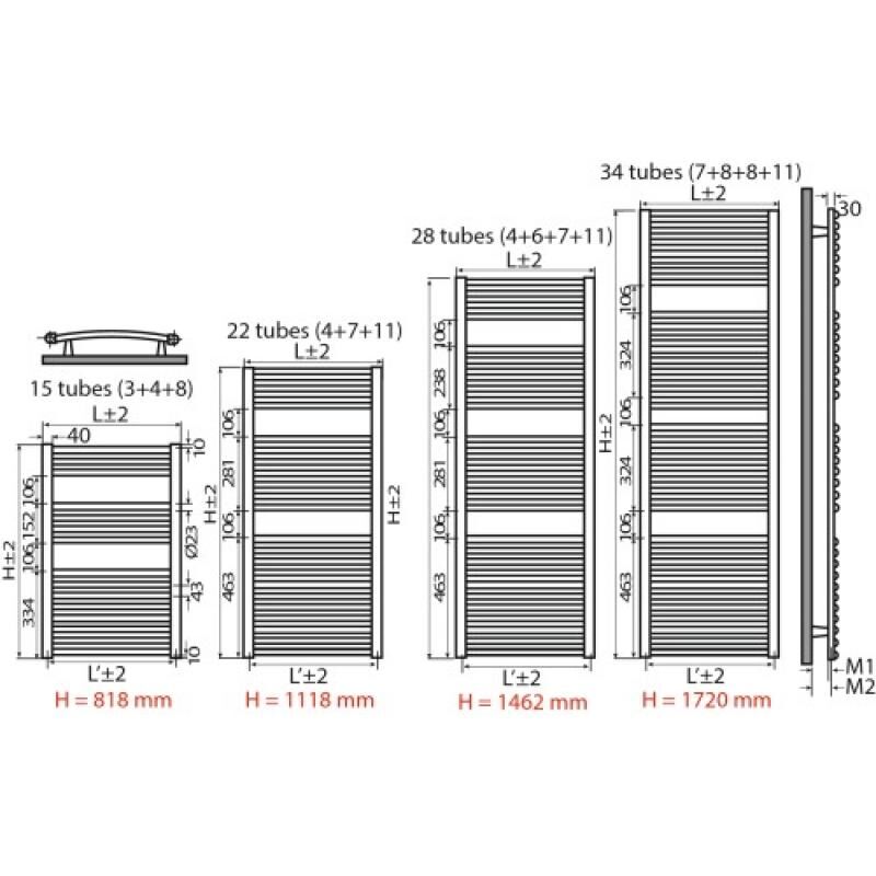Radiateur sèche serviettes Vénus eau chaude 793 W Hauteur 1462 mm Largeur 600 mm - I.R GROUP (IRSAP)