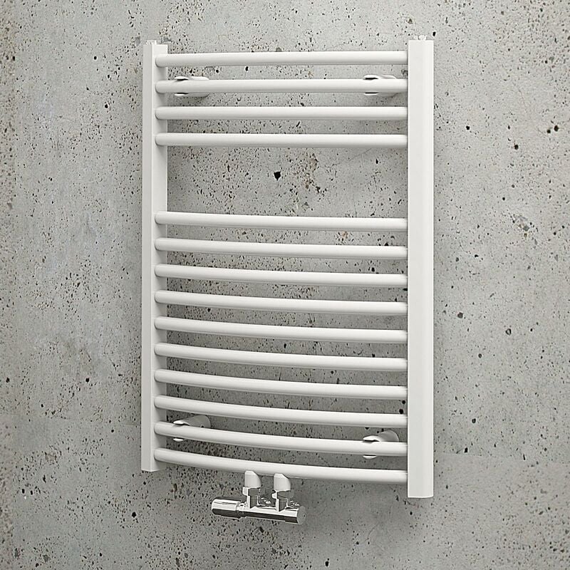 Schulte - jamais utilisé ] - Radiateur sèche-serviette à eau chaude Europa, blanc, inertie fluide, vertical raccord central, 70 x 50 cm, 330 w
