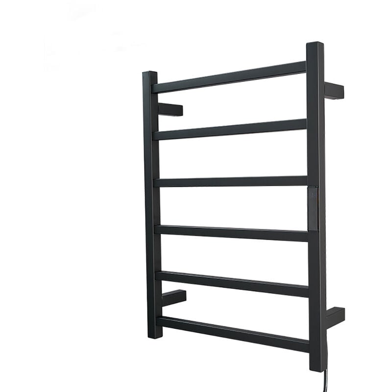 Sèche-Serviettes électrique, Mural avec Minuterie Porte-Serviettes Chauffant Thermostatique en Acier Inoxydable 304 60X45cm Hardwired, noir