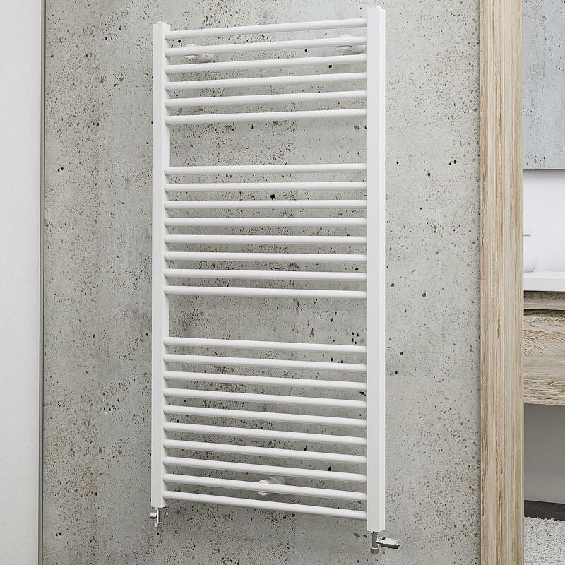 Radiateur sèche-serviette à eau chaude, blanc, inertie fluide, vertical Schulte 110 x 60 cm, 630 watts